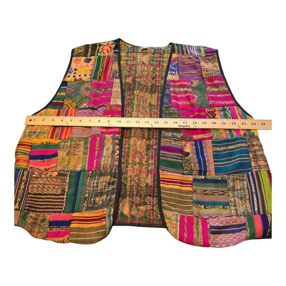 Handmade Patchwork Womens Vest Size XL Multicolor Tapestry Hippie Folk Art Artsy - Picture 11 of 12